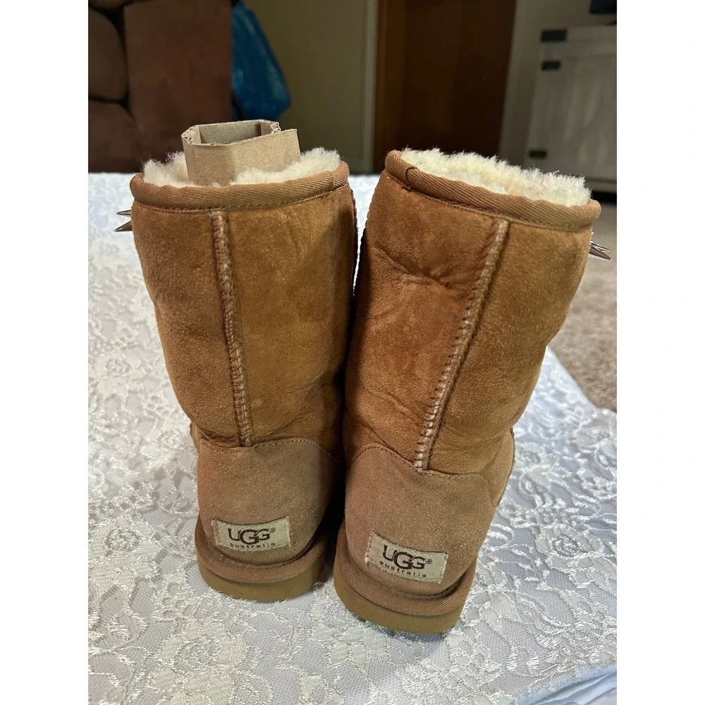 UGG Short Spiked Boots Chestnut Brown Sheepskin 7 Grunge Punk Y2K Handmade